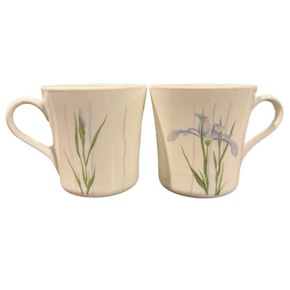 Corningware Cream Mugs with Purple and Green Floral Design